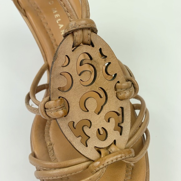 Antonio Melani Cork Wedge Sandals Tan Wooden Cut-Out - Picture 3 of 8